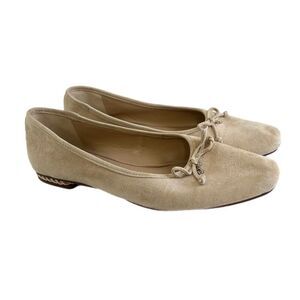 Sam Edelman Marisol Flat Shoes Women's Size 9.5 Tan Nude Suede Leather Bow Logo